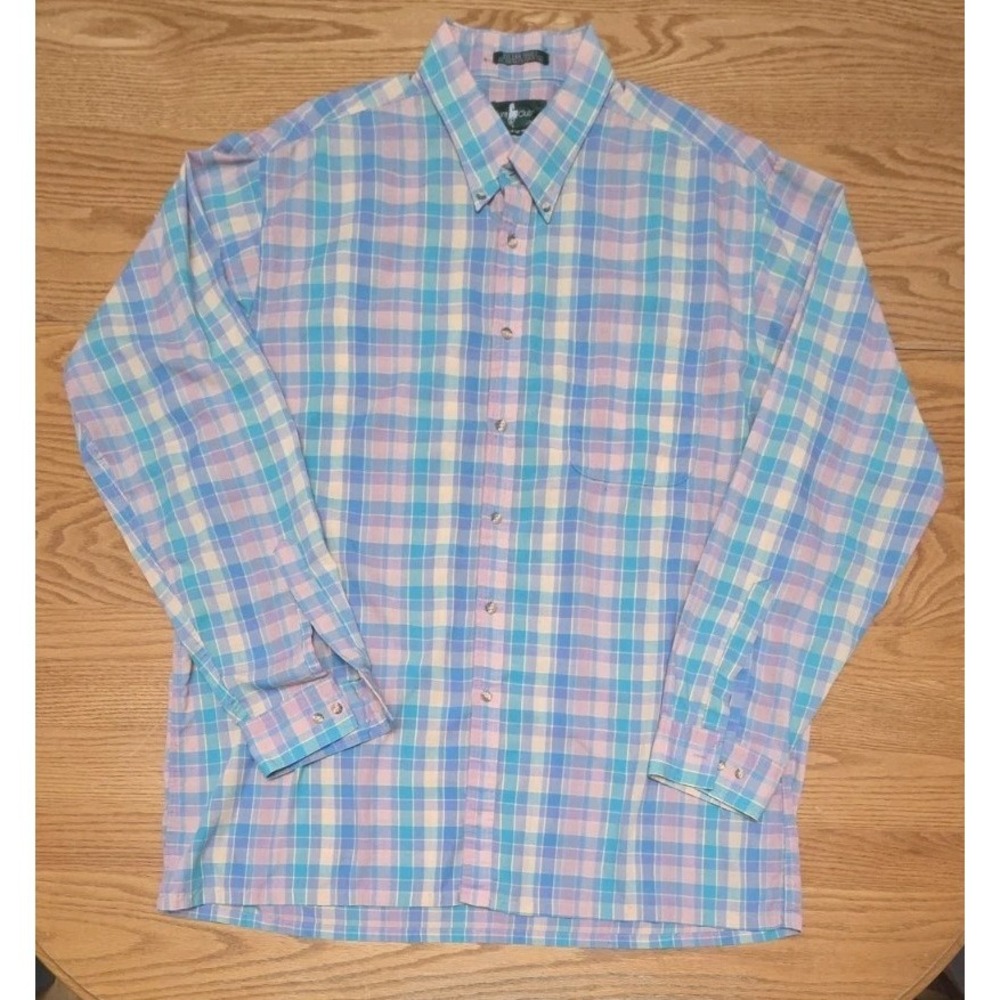 Hunt Club Mens XLt plaid Long Sleeve Button Down Shirt Vintage 80's Grandpa